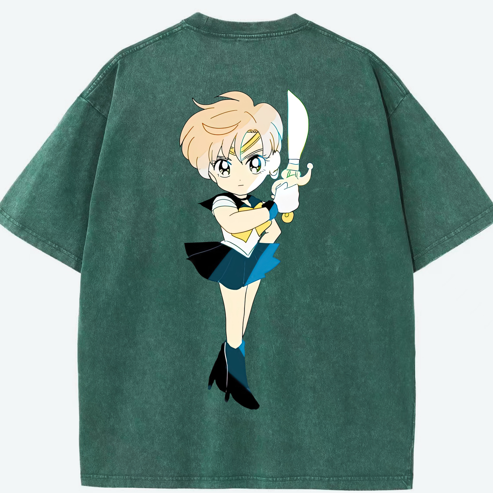 （画像用） 美少女戦士セーラームーン 天王はるか Sailor Moon Tenoh Haruka 綿100% ヴィンテージ風 半袖Tシャツ（背面プリント）